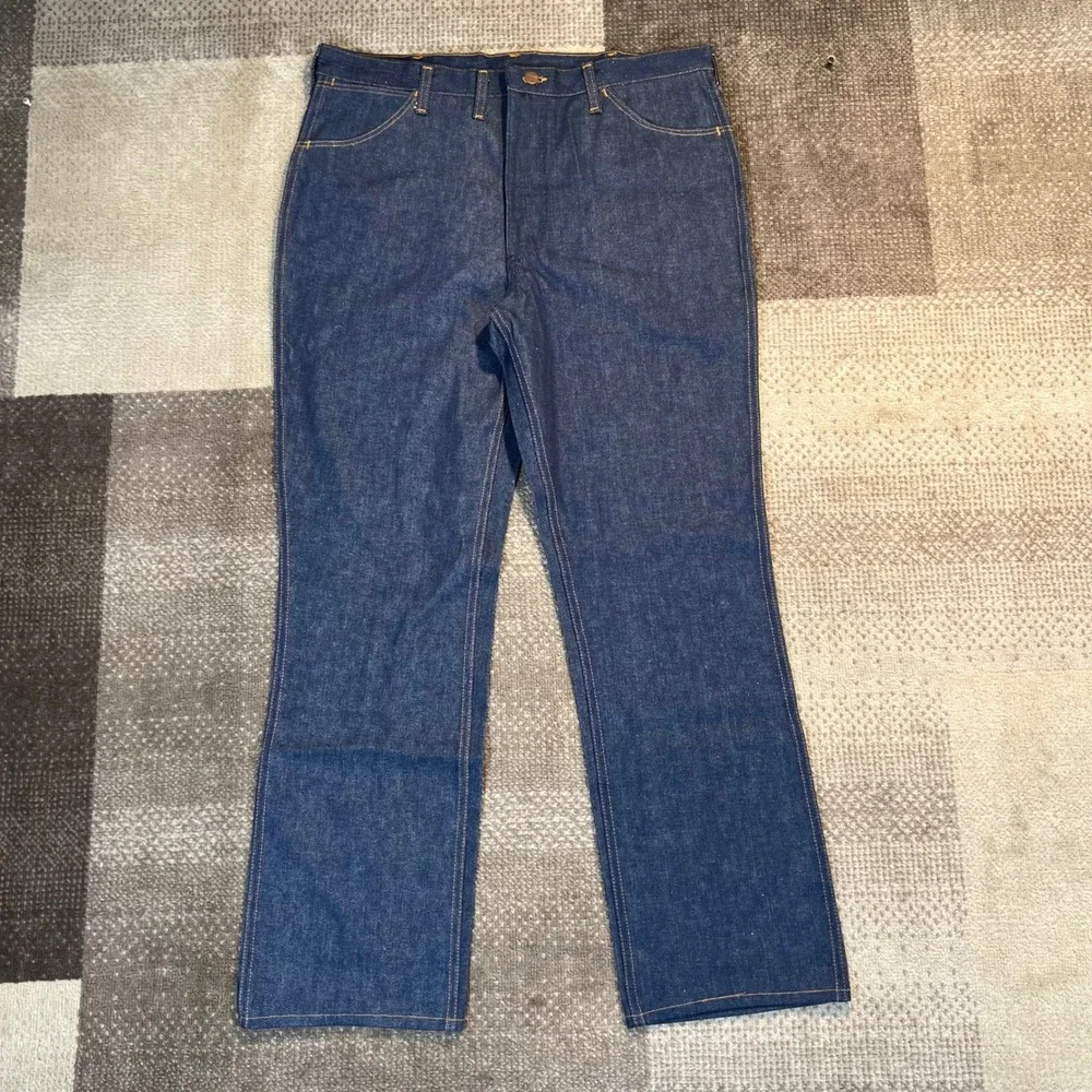 Vintage Wrangler No Fault Jeans Mens 38x32 70s USA Made Dark Wash Indigo Denim